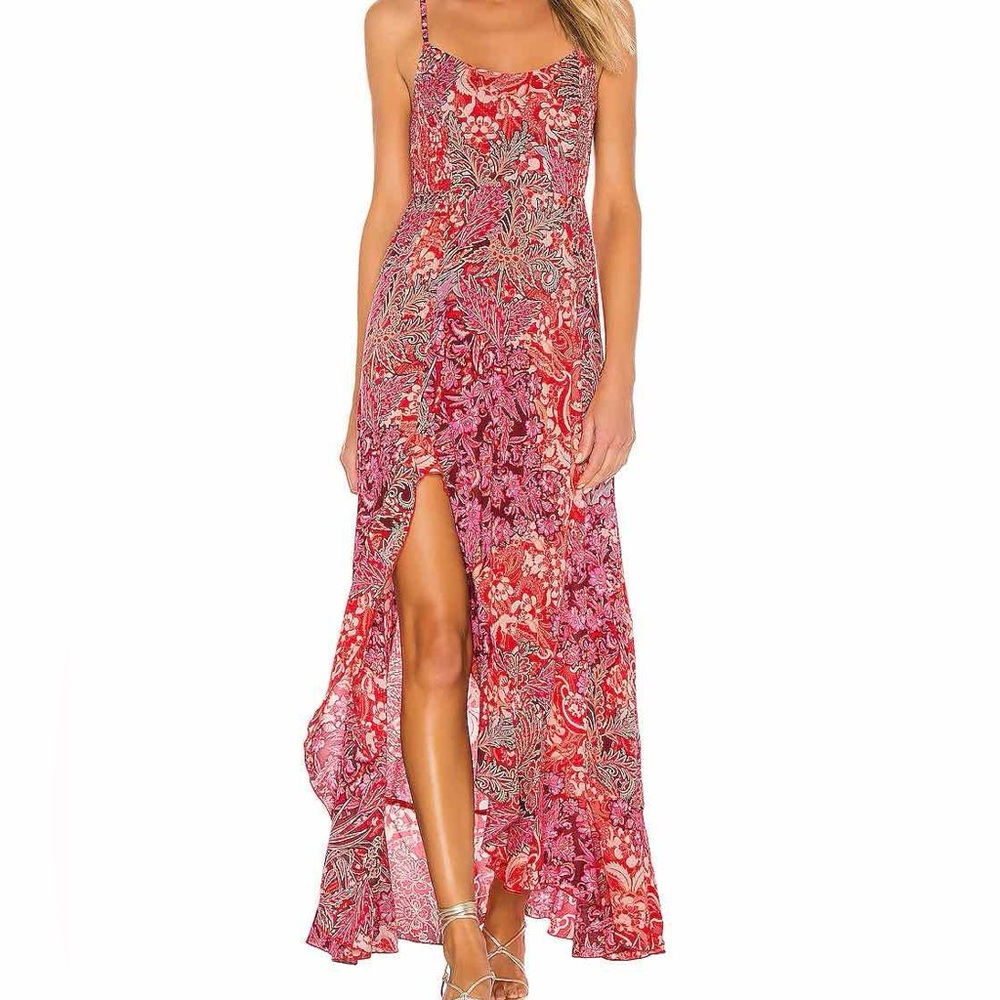 Free People Forever Yours Smocked Slip Dress in Red Sz L